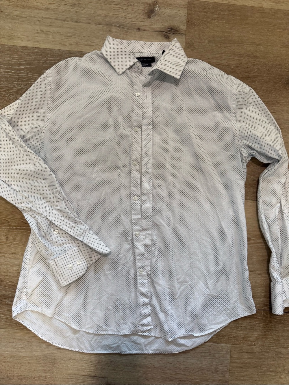 Tommy Hilfiger White Shirt with Tiny Navy Micro-Print